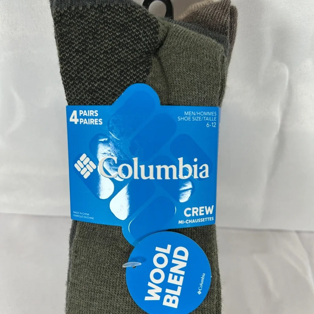 Columbia Mens 4 Pack Wool Blend Crew Socks Green Brown Tan Grey RCS847MMEAS44PR